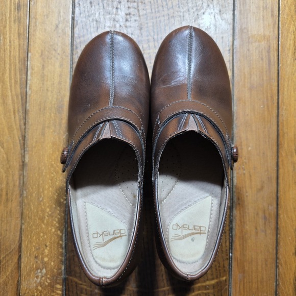 Dansko Clogs Womens Size 8.5-9/39 Solstice Brown Leather Block Heel Slip-On - Picture 1 of 10